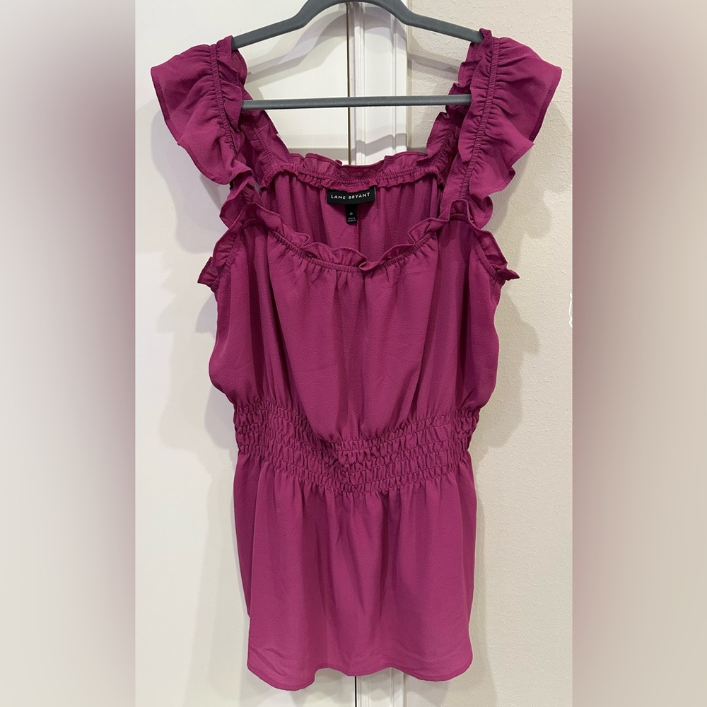 Size 18 Lane Bryant Purple Plum Peplum Ruffle Sleeveless Straps Elastic Waist